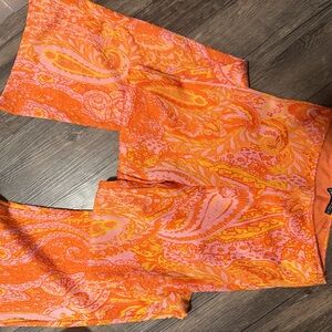 Zara Orange and Pink Paisley Flare Pants